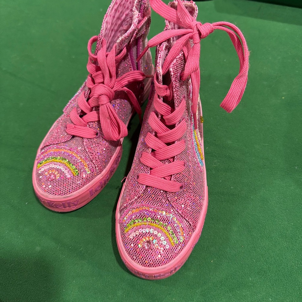 Lelli Kelly Kids Pink Sequin High-Top Sneakers with Rainbow Detail